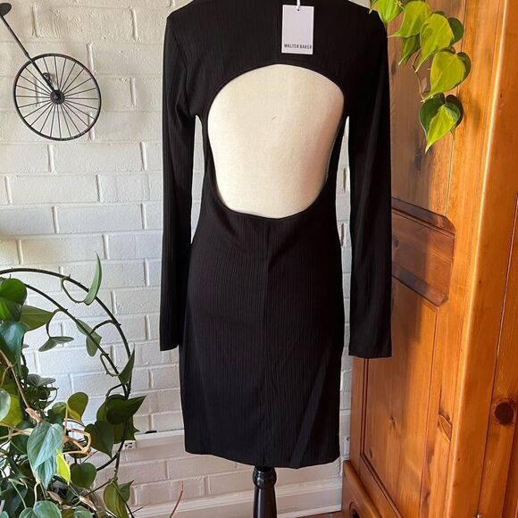 WALTER Baker long sleeve Crewneck knit dress cut out back black size L - Picture 5 of 5